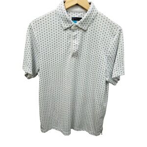 PGATOUR Pro Series Men's Athletic Fit Polo Shirt White Teal Geometric Small